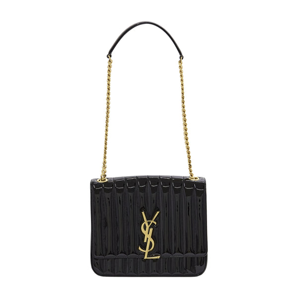 Saint Laurent Vicky Black Camera Bag in Quilted Patent Leather